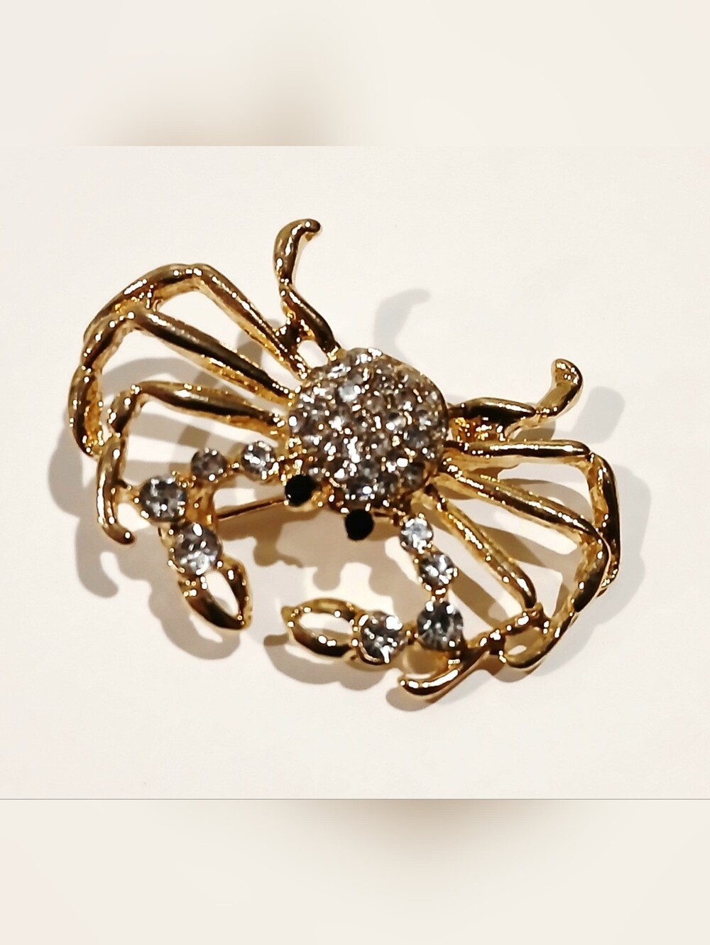Goldtone Crystal Crab Brooch Pin - Elegant Womens Jewelry